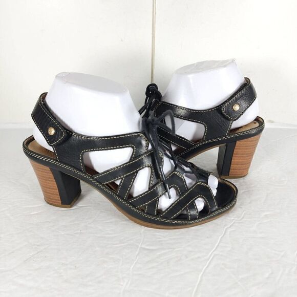 Pikolinos Women's US7-7,5 EU38 Java Black Leather Peep Toe Slingback Sandals - Picture 9 of 16